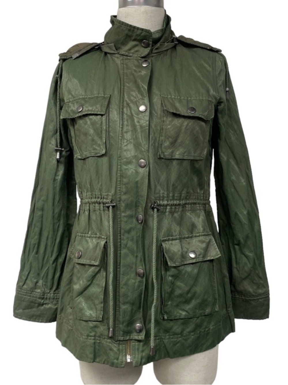 Joie Vera Jane Utility Jacket Anorak Olive Green Cargo Pockets Size Large